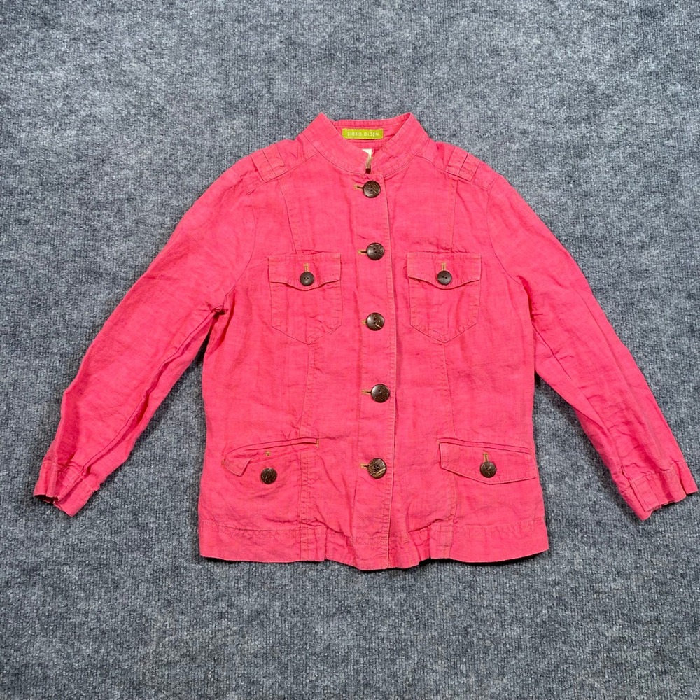 Sigrid Olsen Kids Pink 100% Linen Utility Jacket‎ Mandarin Collar Size 2